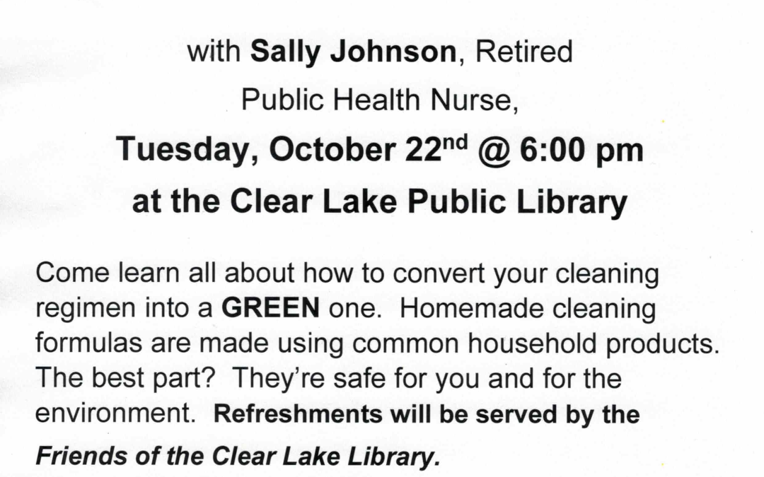 GREEN CLEANING ON TUESDAY, OCTOBER 22ND @ 6:00 PM